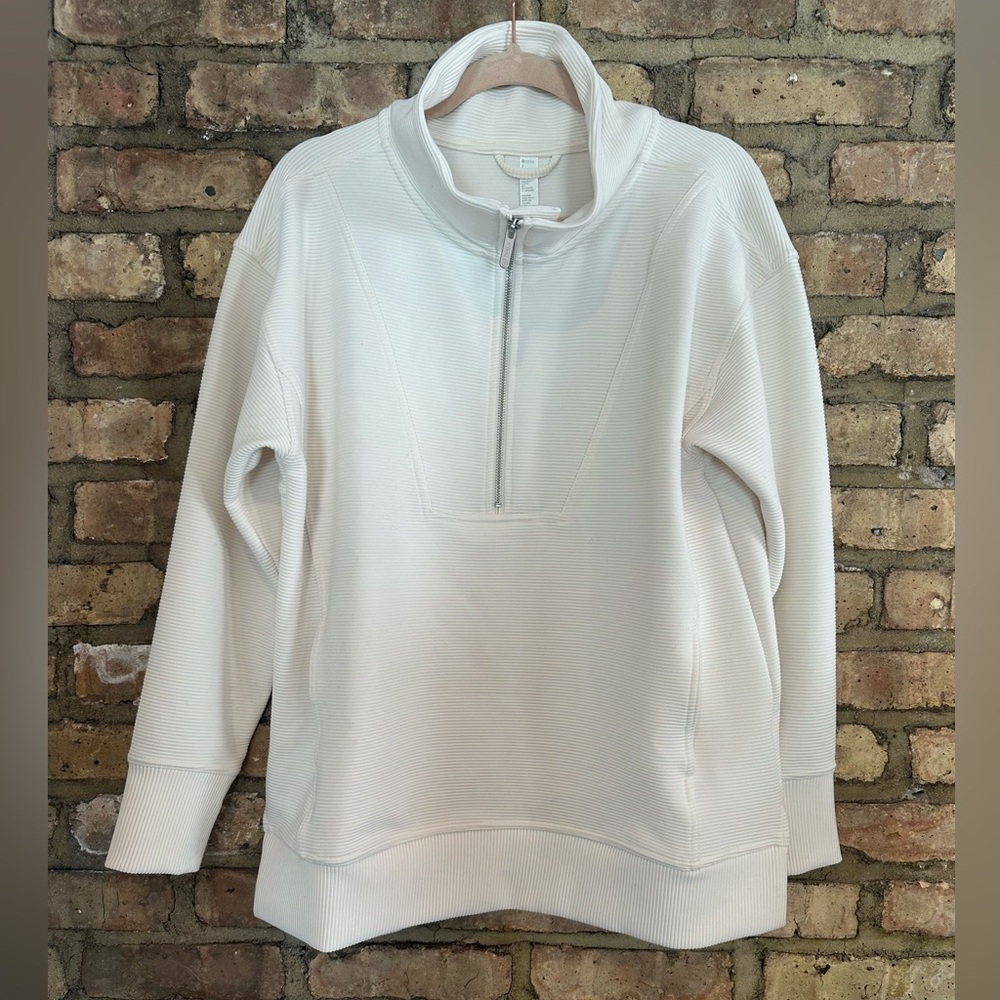 Zella Ivory Ribbed Quarter-Zip Top